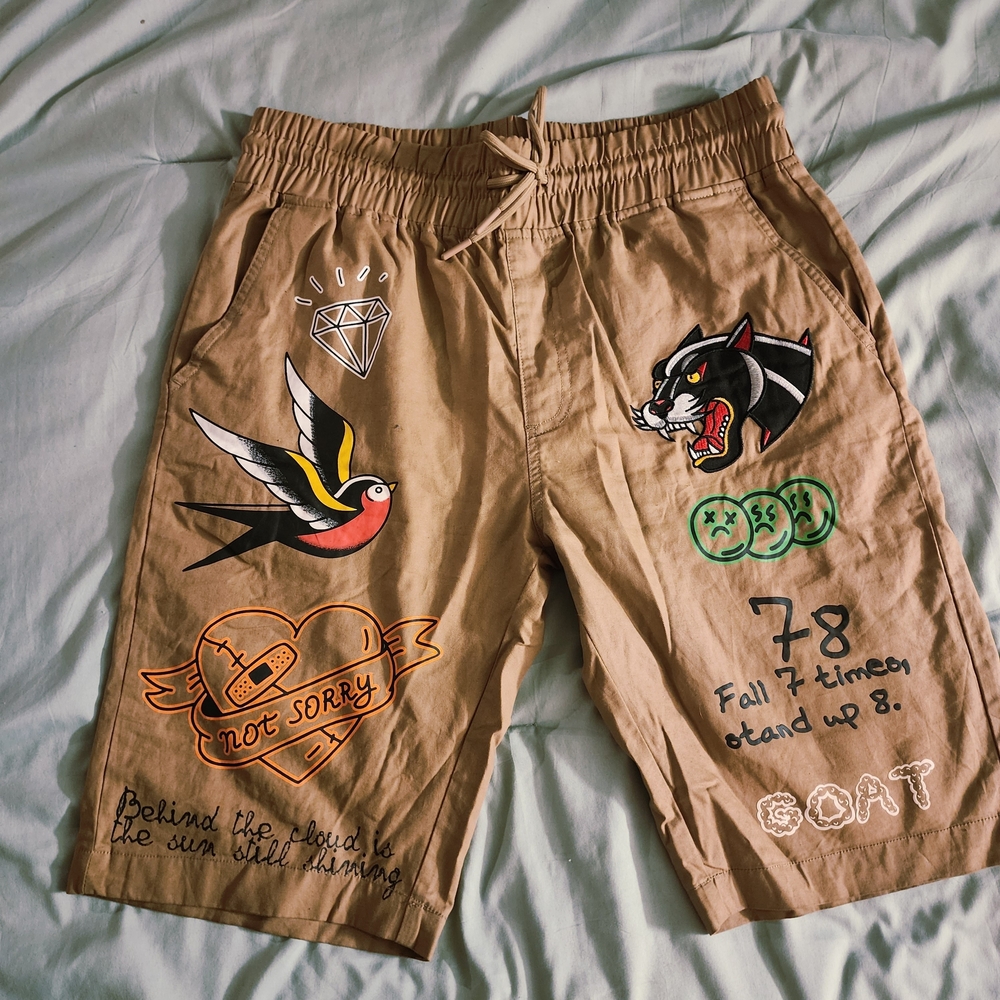 Tan Graphic Print Shorts